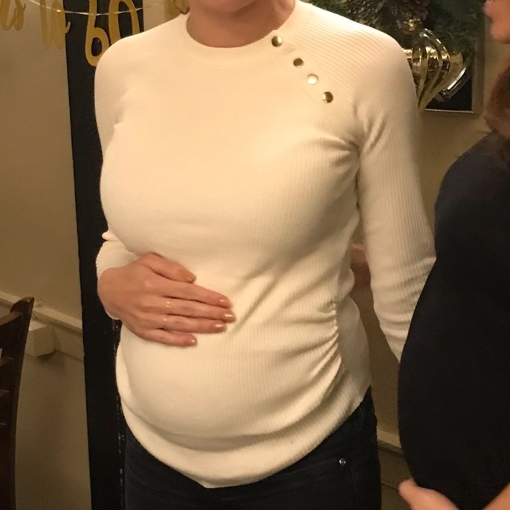 H&M Maternity Cream Sweater with Gold Button Accents